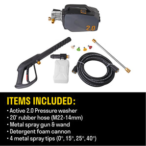 ACTIVE 2.0 Electric Pressure Washer - 2.0 GPM Flow and 1800 PSI Peak Pressure, Pressure washers for Power Wash, Power Washers Electric Powered, Wall Mount Pressure Washer, Hidrolavadora Electrica