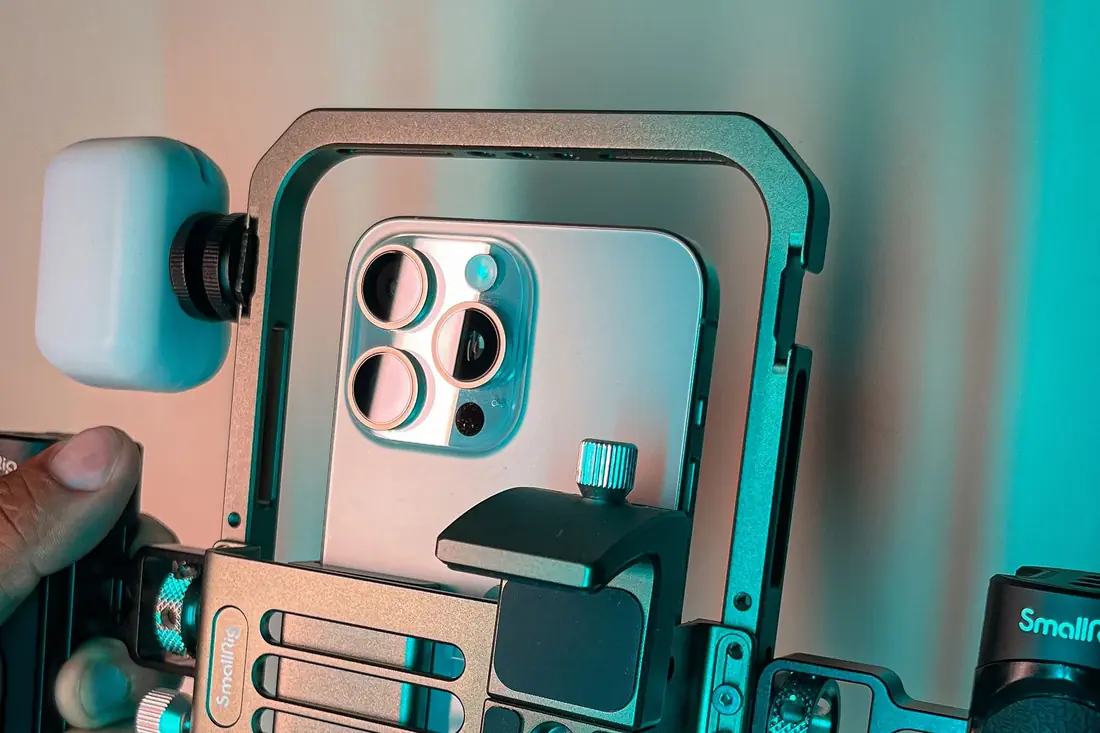A phone rig with lights for filming