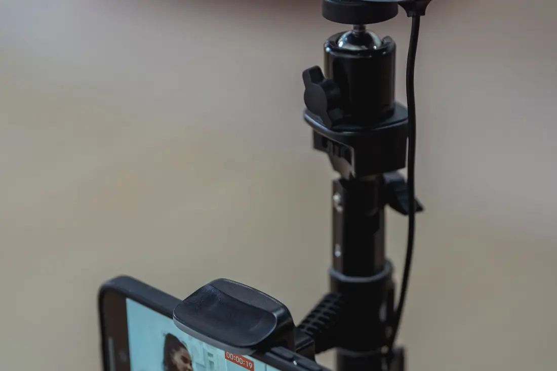 A ring light ready for a talking shot