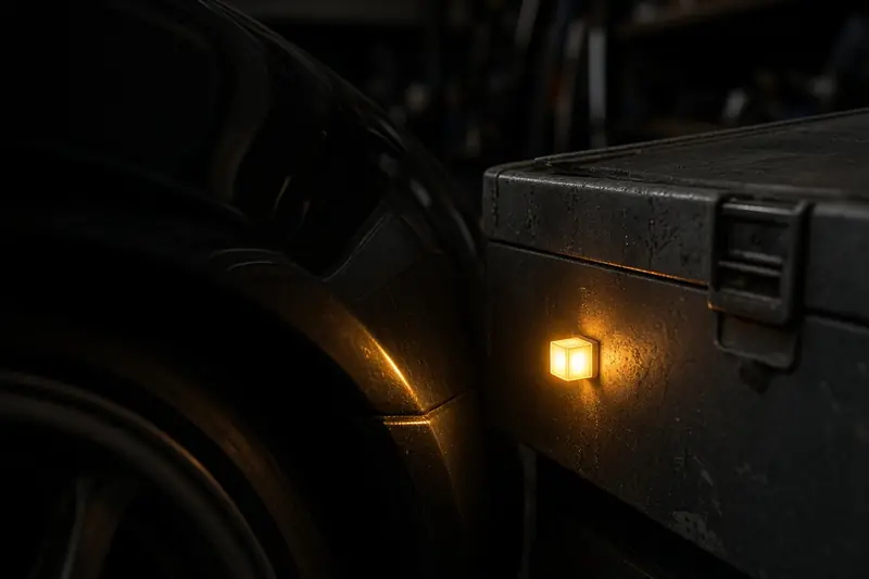 A small LED light beside a car panel