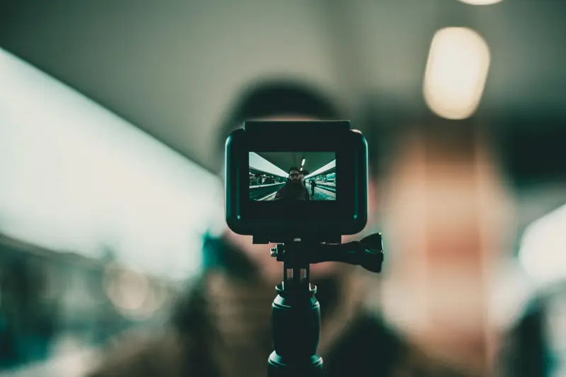 An action camera on a compact stand