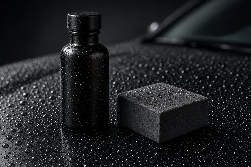 Applicator and bottle on beaded black paint