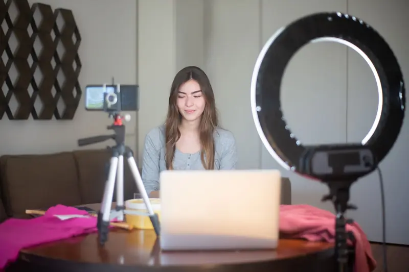 A tripod and ring light set for a talking shot